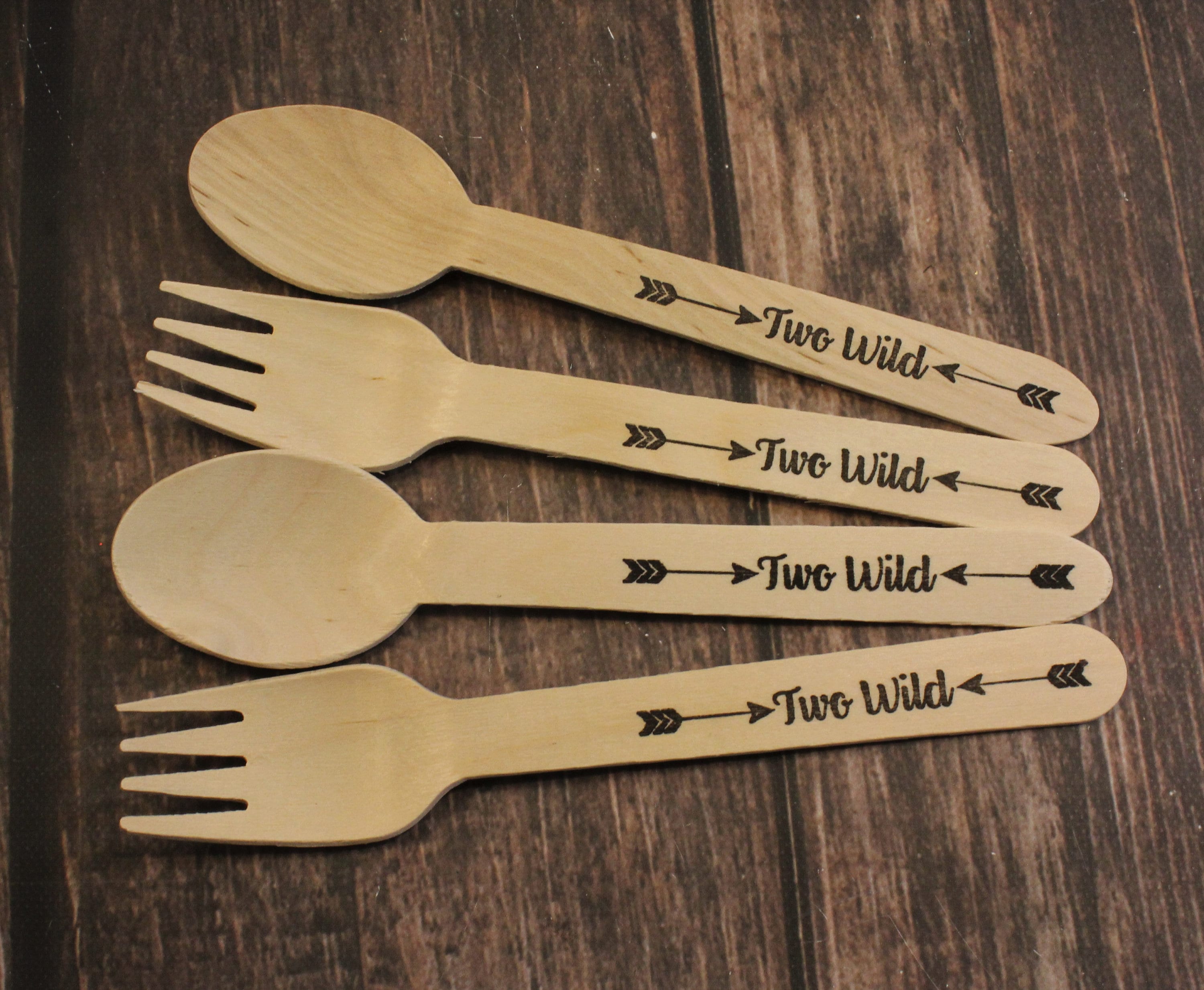 25Two Wild Wooden Forks Spoons Knives Hand Stamped Etsy