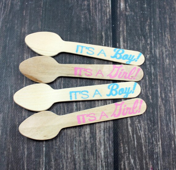 It's A Girl/Boy, You Pick Colors 25 Hand Stamped Ice Cream Taster Spoons, Wooden Utensils, Cutlery, Silverware, Baby Shower, Gender Reveal Il_570xn