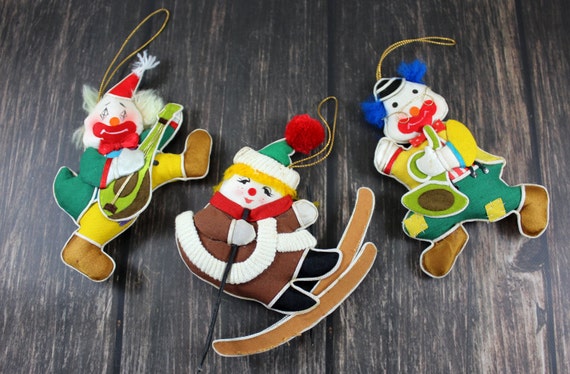 3 Clown Vintage Ornaments, Vintage Christmas ornament, Retro Christmas, Stuffed Ornament, Circus ornaments, clown, Il_570xn