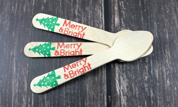 12 ICECREAM/ SPOONS -"Merry & Bright", Ugly Sweater Party, Cutlery, Christmas, Holidays, Christmas favors Decor Il_570xn
