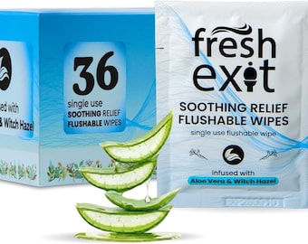 Flushable Hemorrhoid Wipes – 36 Count, Individually Wrapped with Aloe Vera & Witch Hazel