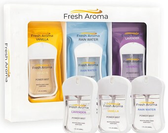 Fresh Aroma Hydrating Hand Sanitizer Spray Trio Set, Non-Sticky Portable Hand Sanitizer Mist for Adults, Vanilla, Lavender & Rain Water