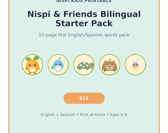 Bilingual Coloring Pages Printable Preschool English Spanish Toddler Activity PDF | Nispi & Friends Starter Pack