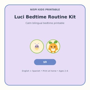 Bilingual Bedtime Routine Printable English Spanish Preschool Toddler Activity PDF | Luci Kids Calm Kit