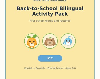 Bilingual Preschool Activity Pack | English Spanish School Words (Digital Download)