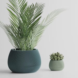 Modern Indoor Planter | Round Wide 3D Printed Vase Pot with Lines