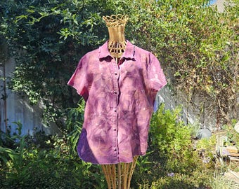 Eco-printed J. Jill Short Sleeve Linen Shirt with Lac Dye