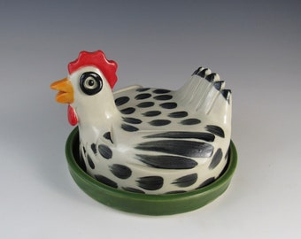 Discounted Butter dish - Butter Dish European Size with Lid and Handle - french butter dish - ready to ship - ceramic