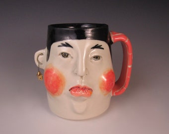 pottery mug ceramic mug coffee mug pottery face mug vintage style handmade pottery mug ceramic mugs tree mug