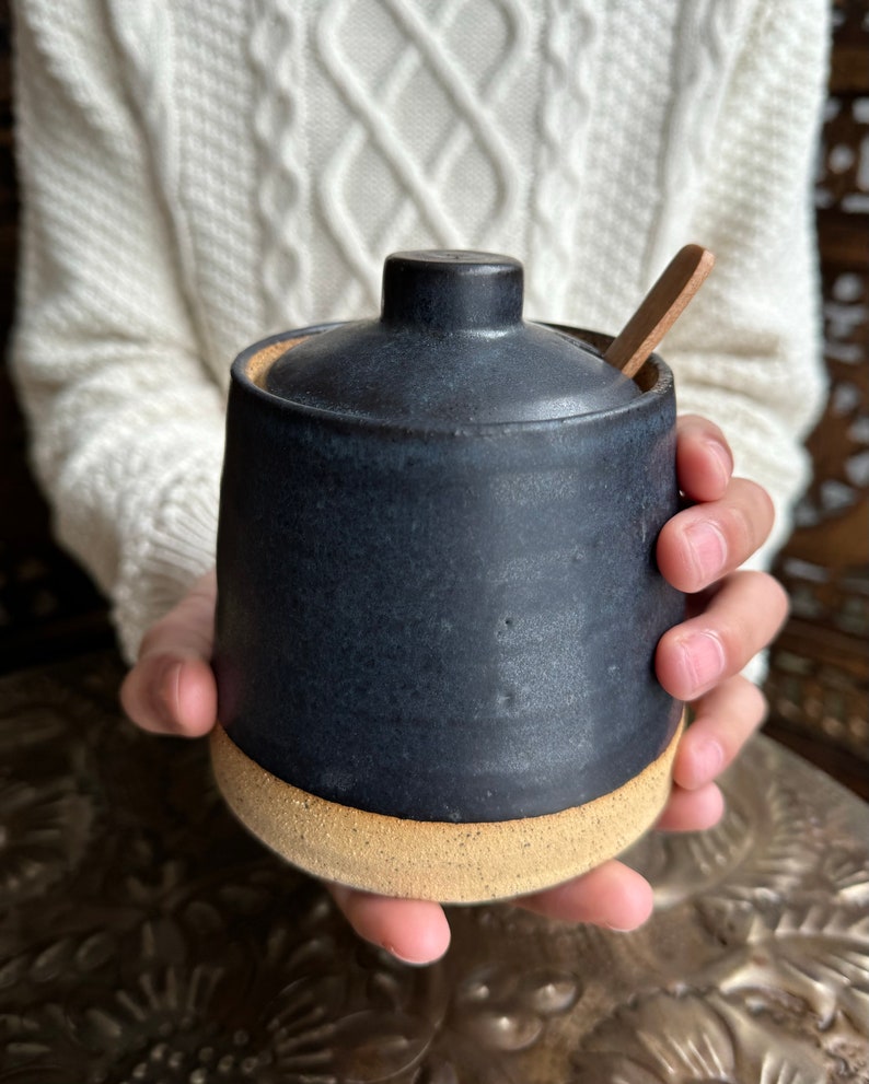 Honey Pot pottery Honey Jar Honey sugar bowl Ceramic Honey Jar turqouise Honey Jar HoneyPot Honey Pot InStock image 3