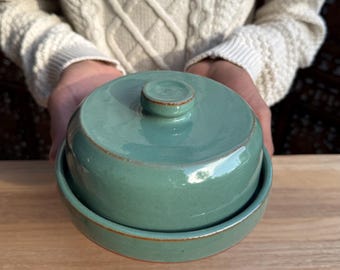 Handmade Ceramic Butter Dish with Lid and Handle - European Size