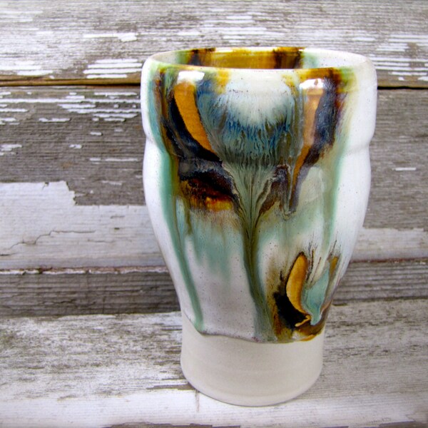Tumbler pottery pint glass mug organic boho honey peacock handmade gift holiday coffee tea beer mug kitchen