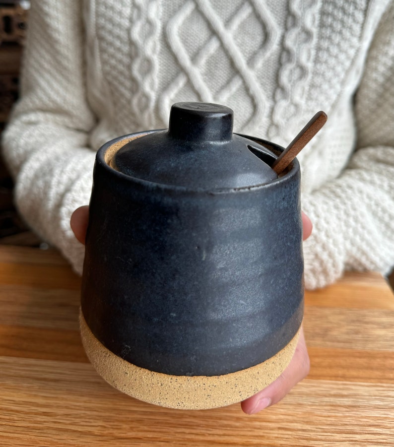 Honey Pot pottery Honey Jar Honey sugar bowl Ceramic Honey Jar turqouise Honey Jar HoneyPot Honey Pot InStock image 1