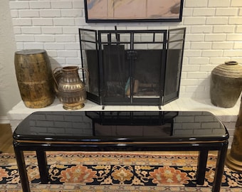 Vintage Black Lacquer Console Table Hollywood Regency Postmodern Sofa Table Piano Finish