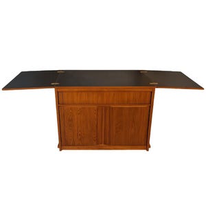 Vintage Thomasville Oak Drop Leaf Cabinet Table Expandable Gateleg Dining Console Scandinavian Modern Folding Work Table Storage Cabinet