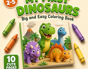 My First Dinosaurs Coloring Book | 10 Big Outline Dino Pages (PDF Download)