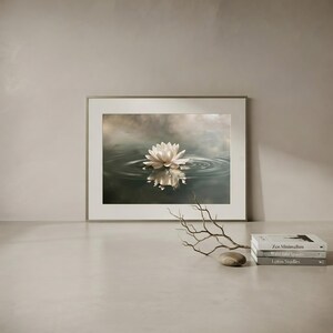 Minimalist Lotus Painting, Printable Wall Art, Japandi Aesthetic Print, Mindfulness Artwork, Wabi Sabi Home Decor, Meditation Space Art