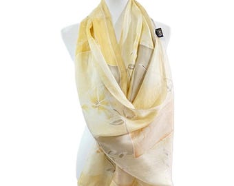 DAKS London Vintage 100% Pure Silk Scarf Yellow Floral Shawl Wrap 62 x 19" Premium Wrap, Luxury Neck Scarf, Rare Accessory