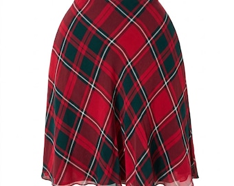 90s Vintage Pendleton 100% Silk Chiffon Red Plaid A-Line Flared Midi Skirt 4
