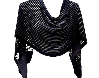 Pierre Cardin Vintage 100% Silk Velvet Scarf Black Striped Baroque Devore Shawl 67x14" Long Scarf Luxury Premium Accessory
