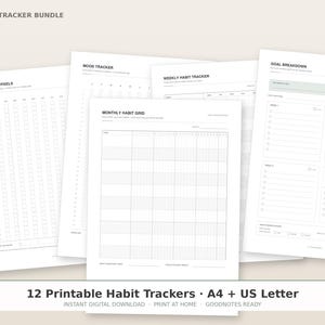 Habit Tracker Printable Bundle, 12 Templates, Daily Weekly Monthly, Goal Planner PDF, A4 Letter, ADHD Friendly, Instant Download