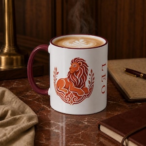 Tazza con segno zodiacale Leone / Tazza da caffè in ceramica con leone in terracotta / Arte ispirata all'antica Grecia