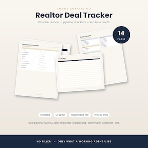 Realtor Deal Tracker — Printable PDF Planner | Pipeline, Checklists, Commission Worksheet image 1