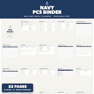 Umzugsplaner für die Marine (zum Ausdrucken) | Umzugsplaner & Checkliste für Militärangehörige | Umzugsordner, Haushaltsgegenstände-Inventar, Ansprüche | 22 Seiten | US Letter A4 Bild 1