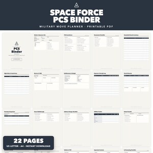 Printbare Space Force PCS-map | Verhuisplanner en checklist voor militairen | Verhuismap, inventaris van huishoudelijke goederen, vergoedingen | 22 pagina's | US Letter A4 afbeelding 1