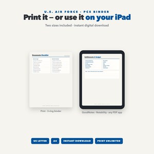 Peut inclure: Un t&eacute;l&eacute;chargement num&eacute;rique de classeur PCS pour l'U.S. Air Force avec une page de liste de contr&ocirc;le de documents pour classeurs et une page de budget sur iPad. Texte inclus : Print it &ndash; or use it on your iPad, US Letter, A4, Instant Download, Print Unlimited.