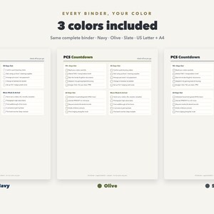 PCS Binder Printable | Military Move Planner & Checklist | Moving Binder, HHG Inventory, Entitlements | 22 Pages, 3 Colors | US Letter A4 image 3