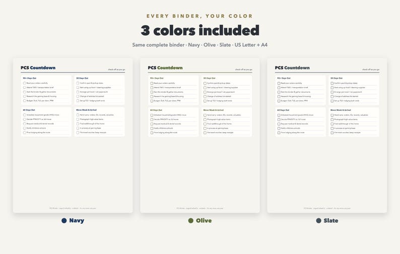 PCS Binder Printable | Military Move Planner & Checklist | Moving Binder, HHG Inventory, Entitlements | 22 Pages, 3 Colors | US Letter A4 image 3