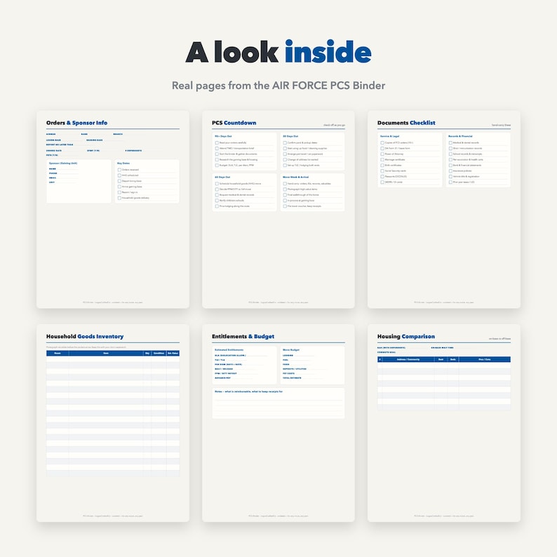 Modèle de classeur imprimable pour déménagement militaire (PCS) | Planificateur et liste de contrôle | Classeur de déménagement, inventaire des effets personnels, droits | 22 pages | Format US Letter A4 image 4
