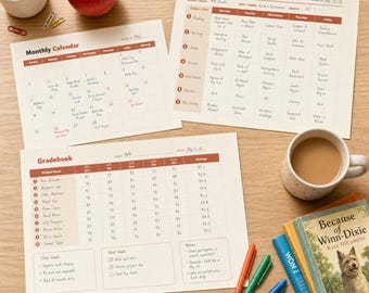 Utskrivbar lärarplanerare | Odaterad lektionsplaneringsbok, betygsbok, närvaro, sittplan | 3 färger | US Letter + A4 PDF