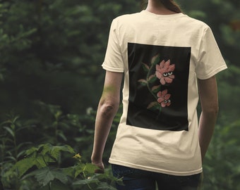 Garment Dyed Stay Rosy Flower T-Shirt Floral Shirt Cotton Flower Art Shirt Acrylic Painting T-shirt Illustrated Flowers Painting T-Shirt