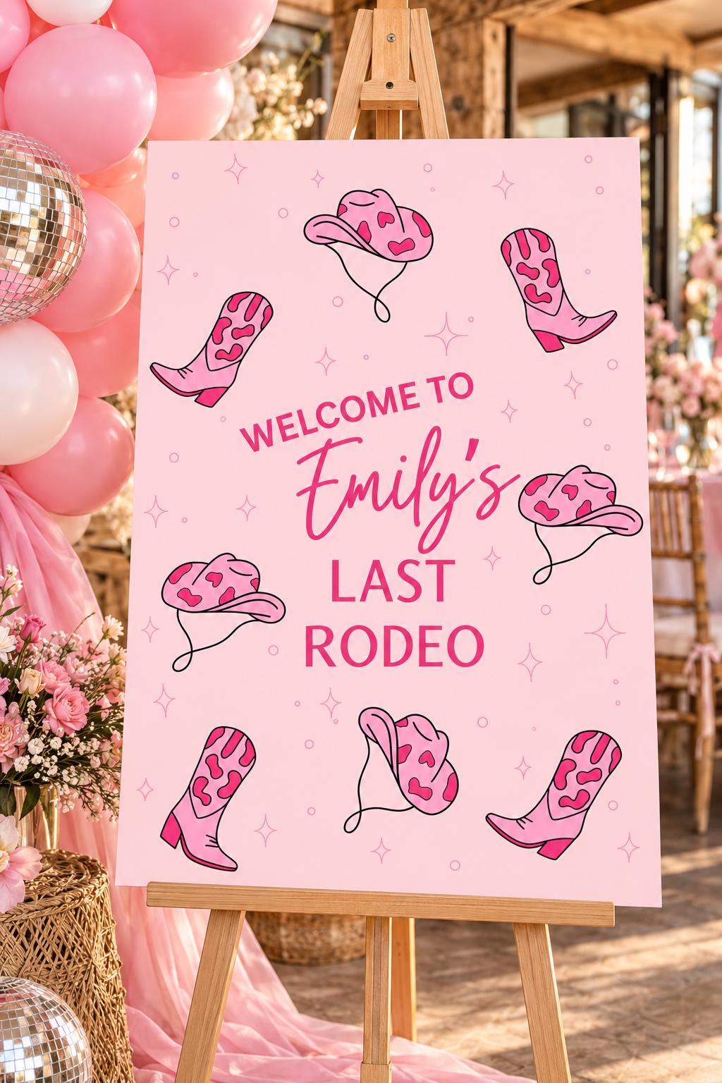 Last Rodeo Hen Do Welcome Sign Digital Download, Editable Pink Cowgirl Hen Party Sign, Western Bachelorette Decorations, Printable Canva Template