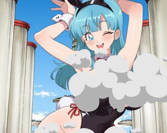 Anime Enamel Pin: Cute Teal Hair Bunny Suit Girl, Black Nickel, SFW Edition