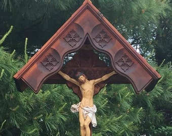 Bavarian Cross Church Yard Crucifix,  Large Garden Crucifix Wayside Shrine. Bavarian Marterl