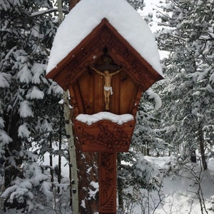 Small Alpine Wayside Shrine, Garden Crucifix Shrine image 3