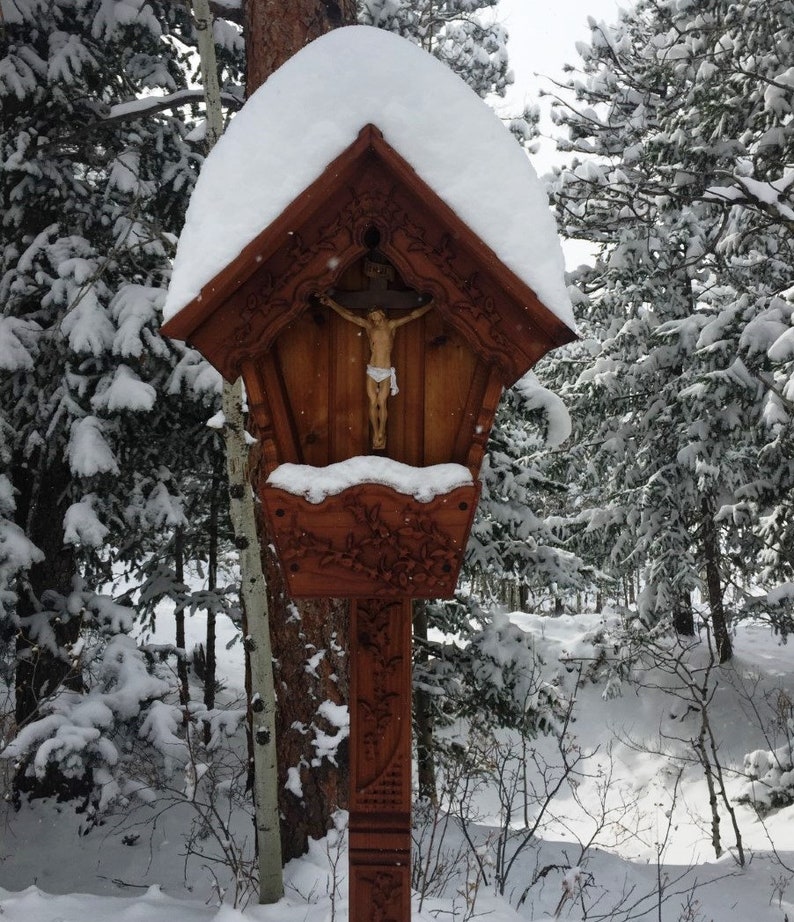 Small Alpine Wayside Shrine, Garden Crucifix Shrine image 3