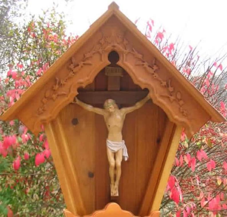 Small Alpine Wayside Shrine, Garden Crucifix Shrine image 6