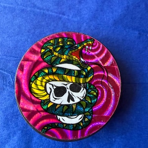 Vintage POG Slammer – Snake & Skull Holographic Milkcap | 90s Collectible