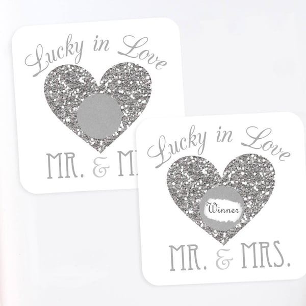 Glitter d'argento fortunato in amore doccia da sposa gratta off carte - gioco doccia da sposa - Bachelorette party gioco