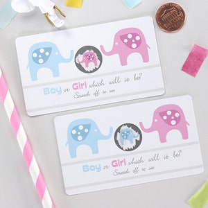 10 Baby Gender Reveal Scratch Off Cards Pink & Blue Elephant image 1