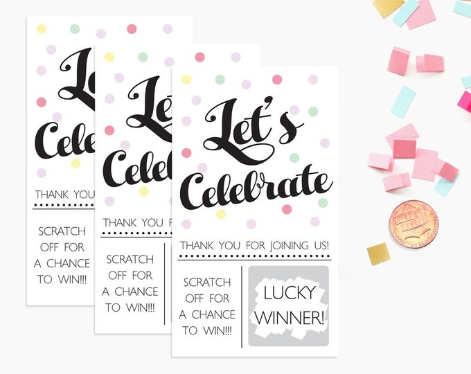 Confetti Scratch off Game Cards Let's Celebrate - Birthday Party Game - Party Favors - 10 Cards