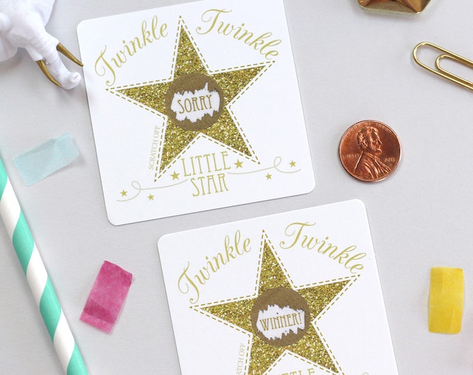 10 Gold Twinkle Twinkle Little Star Scratch Off Game Cards - Baby Shower Game