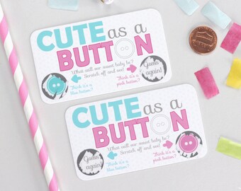 10 Baby Gender Reveal Scratch Off Cards - Guess the gender Pink & Blue As Cute As A Button