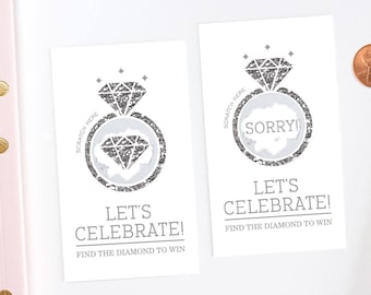 Diamond Ring Silver Glitter Bridal Shower Scratch Off Cards - Bridal Shower Game -  Bachelorette Party Game