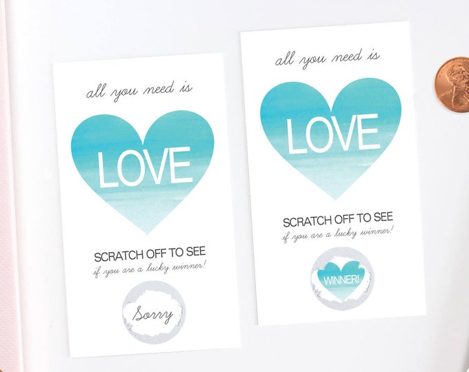 Blue Watercolor Heart Scratch Off Cards - Bridal Shower Game - Bachelorette Party Game