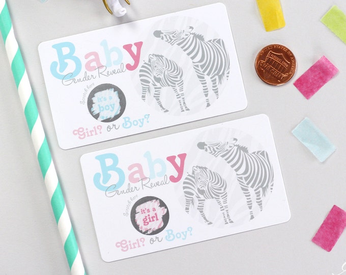 10 Baby Gender Reveal Scratch Off Cards - Zebra Safari